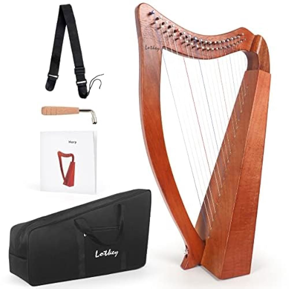LOTKEY 19 현악기 하프, 솔리드 마호가니 하프 29인치 W / Gig Bag, 튜닝 렌치, 스트랩, 프로 라이어 연주자를 위한 설명서, 초보자, F3 G3 A3 C4 D4 - 상세 이미지 2