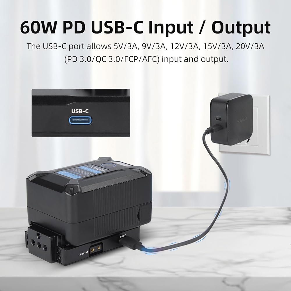 니츠 조절식 V 마운트 배터리 플레이트, USB-C(PD 3.0) 입력/출력, DC(8V / 3A), D탭(14.8V 10A) 출력, 15mm 막대 클램프 및 암, 카메라 전원 - 상세 이미지 3
