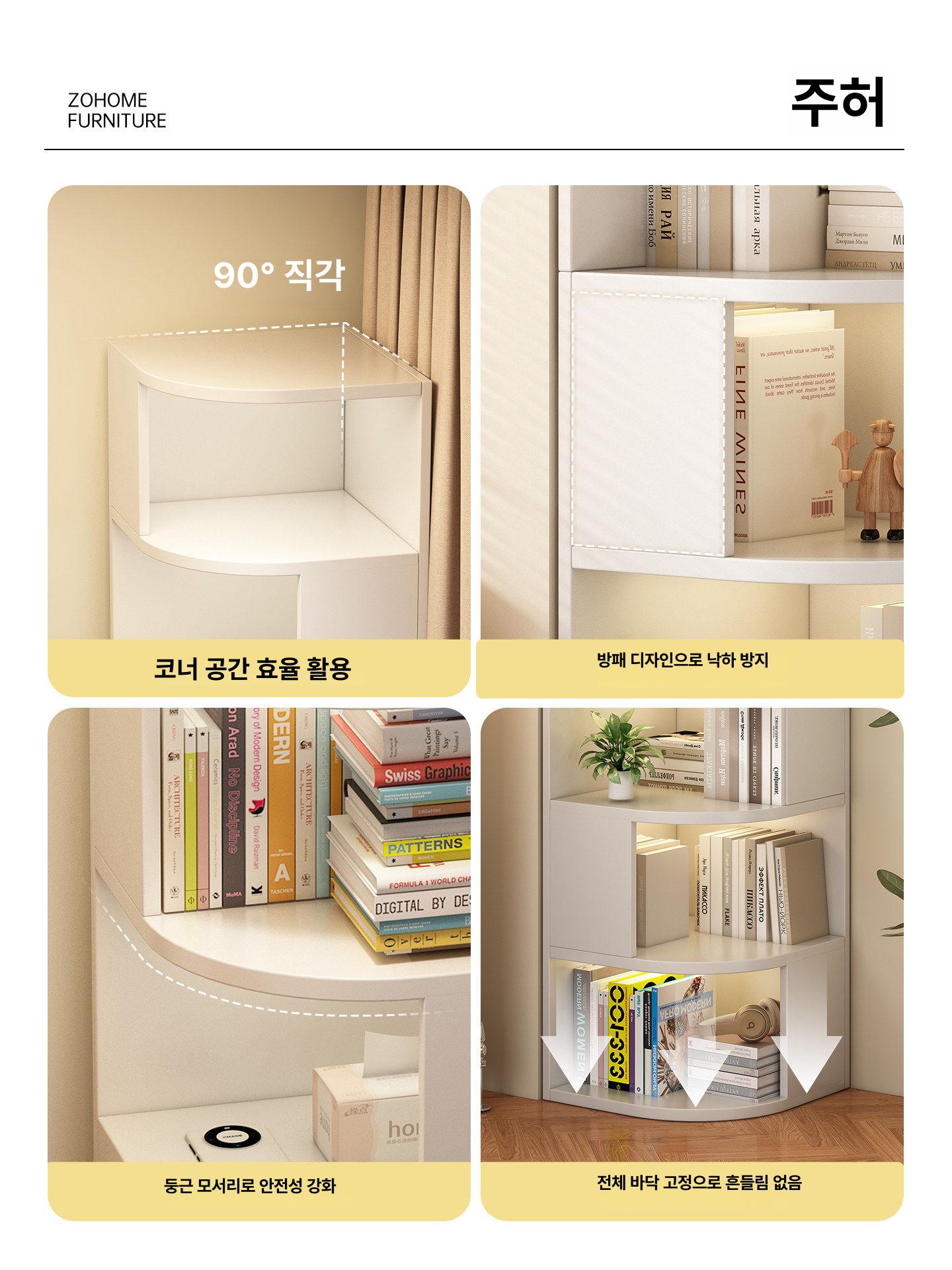 삼각틈새 코너장 모서리 조립식 공간활용 옷장 둥근 모서리 6칸 오크 40x40x176 - 상세 이미지 3