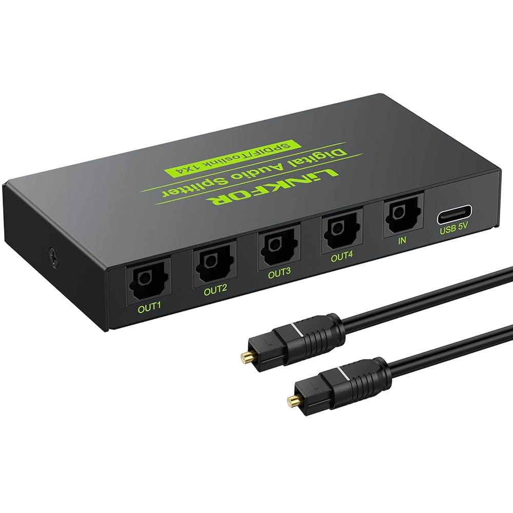 LiNKFOR 디지털 광 오디오 1x4 스플리터 SPDIF, PS3 블루레이 DVD HDTV용 광케이블이 있는 4아웃 알루미늄 합금 1인치 광섬유 링크 ULKVC233c - 상품 이미지