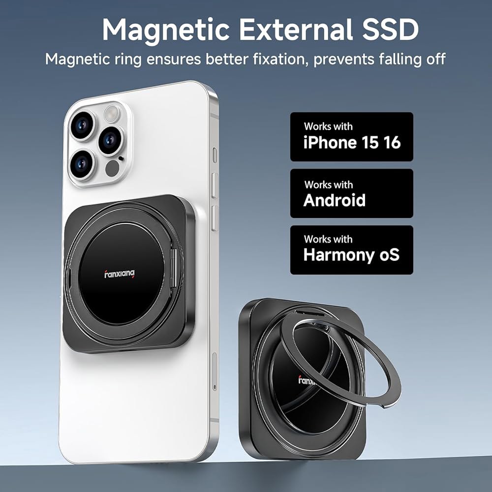360 회전 스탠드, 최대 2000MB/s, USB-C 3.2세대 2x2 외장 솔리드 스테이트 드라이브, 15/16, Android, Mac, PC 및 태블릿과 호환되는 판샹 2T - 상세 이미지 2