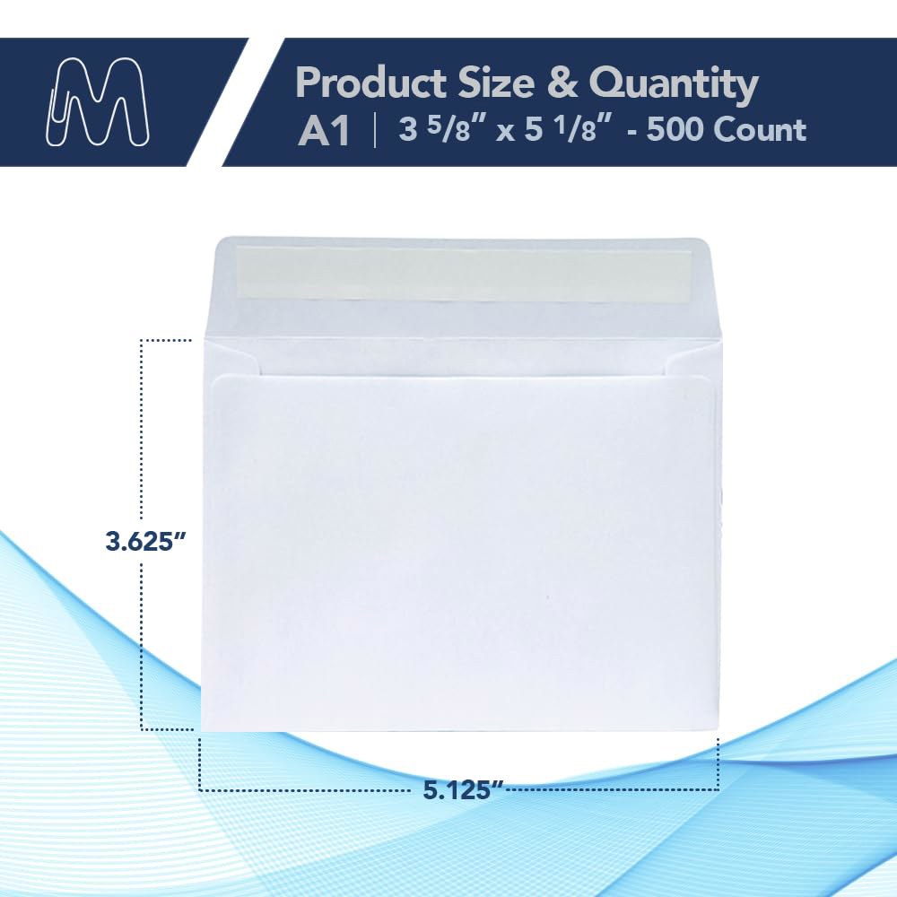 MOS A1 흰색 봉투 3.6 x 5.1 인치 500 팩 u2014 RSVP용 셀프 씰 헤비급 초대 봉투, 감사 카드, 기프트 결혼식, 비즈니스 메일링 Kraft A2 - 500 - 상세 이미지 2