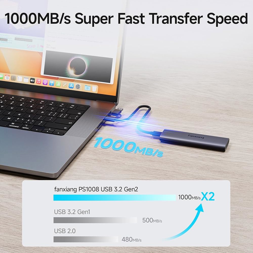 판샹 1TB 외장 SSD - 휴대용 솔리드 스테이트 드라이브, 1000MB /s, USB 3.2 Gen2 Type-C, 알루미늄 합금, iPhone15 /16 /17용 하드 And - 상세 이미지 2