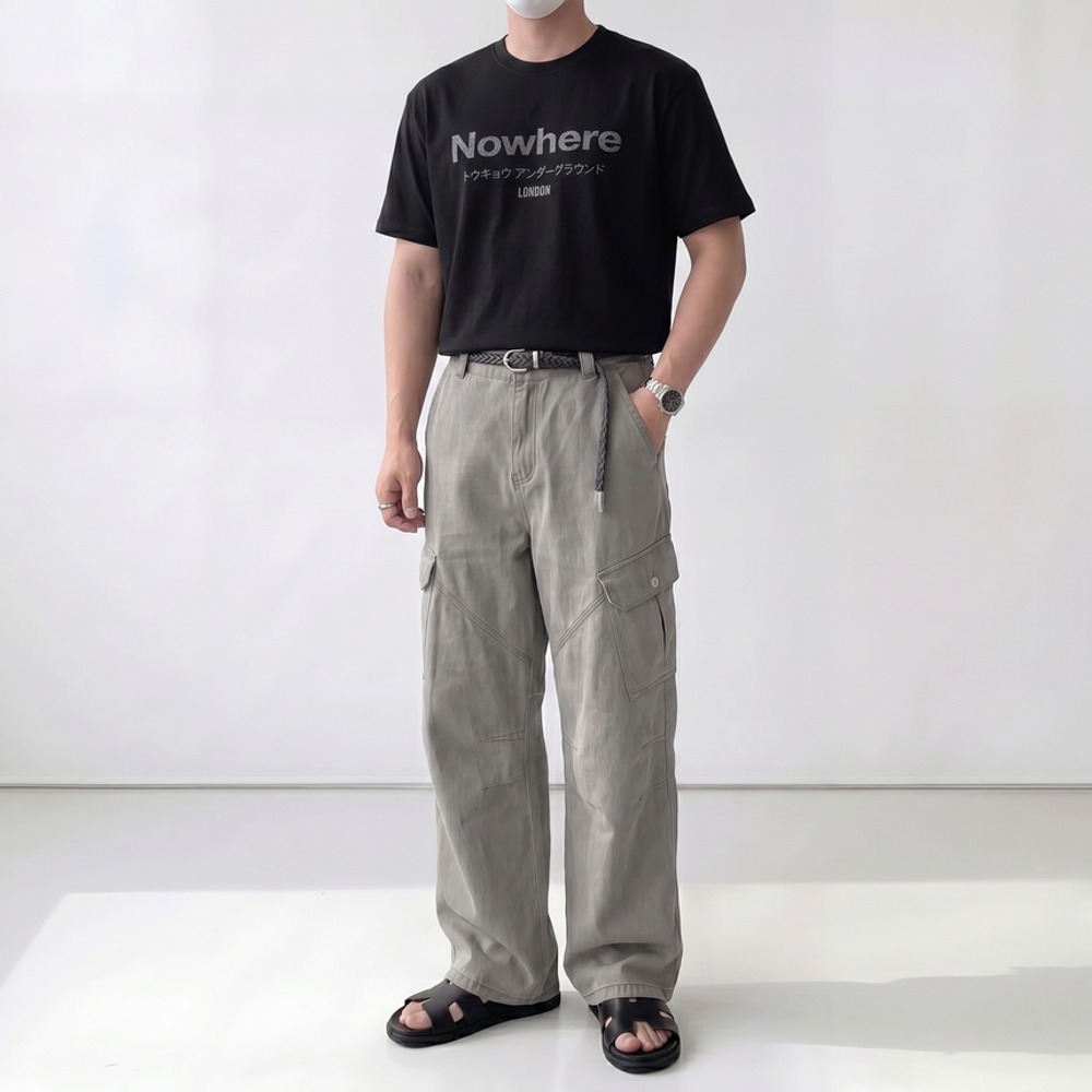 남자나염반팔티 피그먼트오버핏크롭반팔티 - 상세 이미지 3