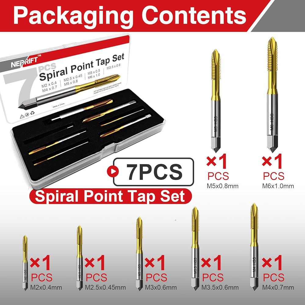 7pcs 나선형 포인트 탭 세트 M2.5 M3.5 M4 M5 M6, 티타늄 코팅 고속 강철 6542 금속 가공 및 정밀 수리용 기계 나사산 도구 - 상세 이미지 3