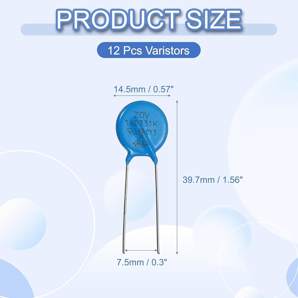 MECCANIXITY 12pcs 전압 의존 저항기, 14D820K 바리스터 AC 50V 방사형 리드 디스크 AC/DC 회로 보호를 위한 14.5mm 다이아 서지 전류 보호기 11 - 상세 이미지 2