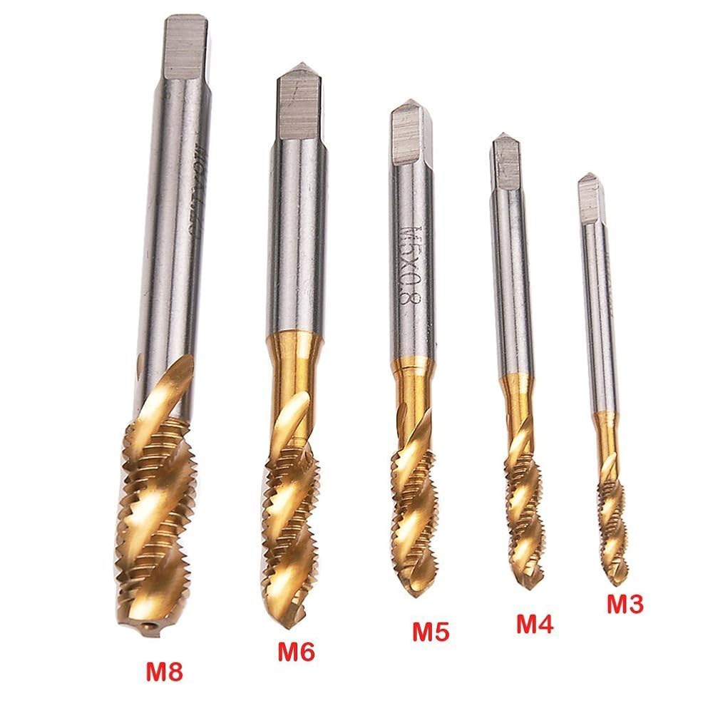 로카리스 5개 M3 M4 M5 M6 M8 티타늄 코팅 HSS 나선형 플루트 미터법 탭 세트 9 Pcs - 상세 이미지 3