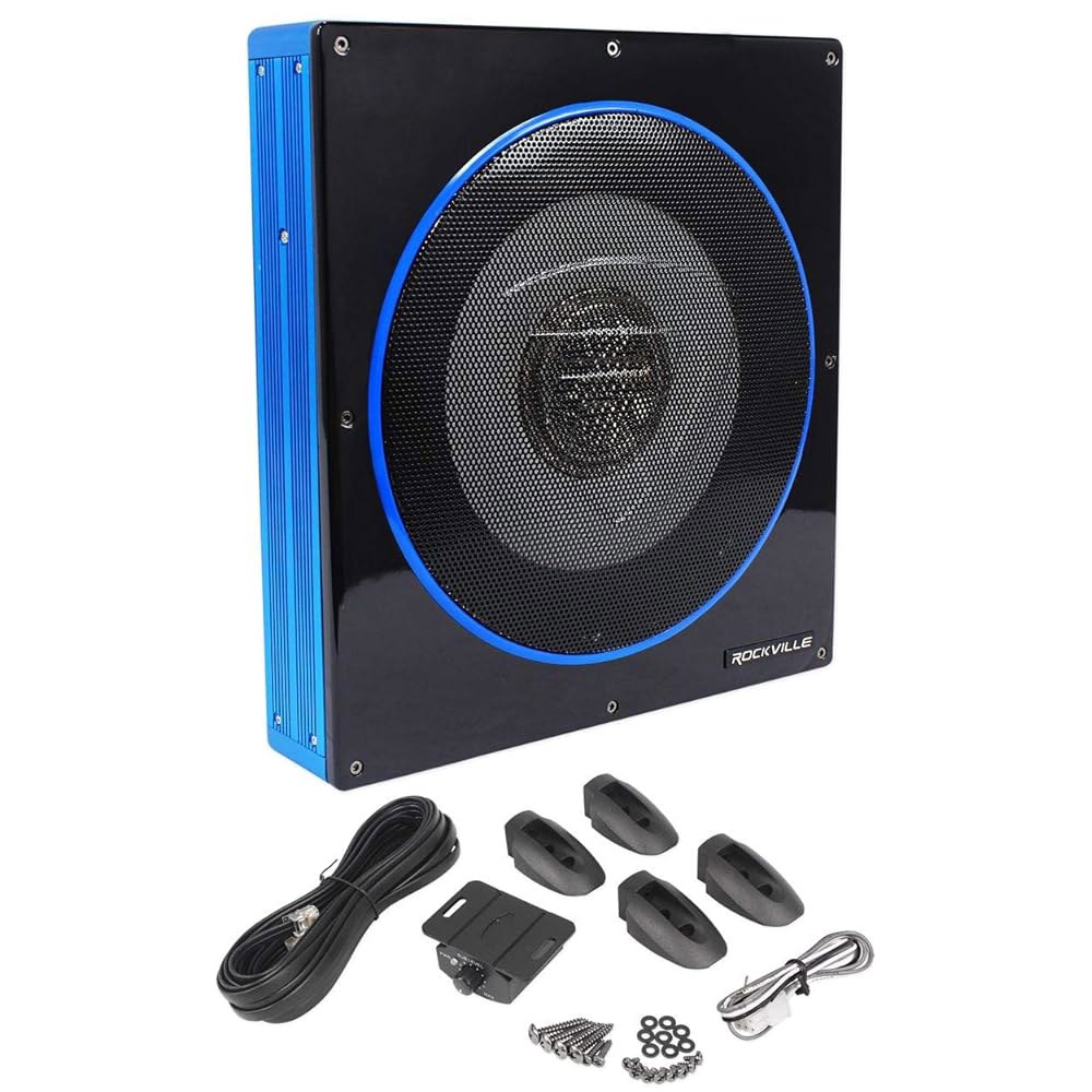 로크빌 RW10CA 800W 피크 슬림 10인치 액티브 파워 카 서브우퍼, 내장 앰프, 유선 리모컨, 소형차 오디오 시스템용 로우 프로파일 디자인 6x8 Inch Subwoofer - 상품 이미지