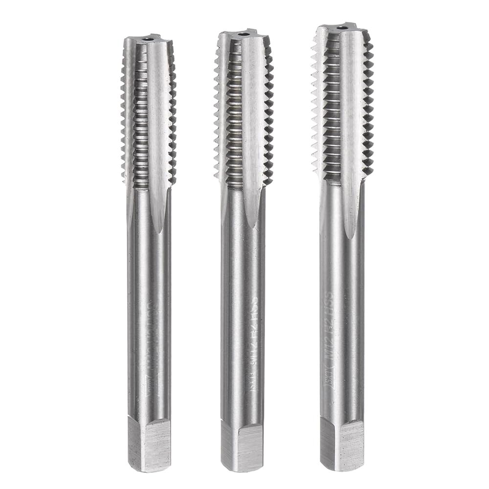 uxcell 3pcs 미터법 핸드 탭 세트, M12 x 1.75 테이퍼/플러그/하단 나사 탭, 고속 스틸 스레드 도구 키트 M12 x 1.75 - 상품 이미지