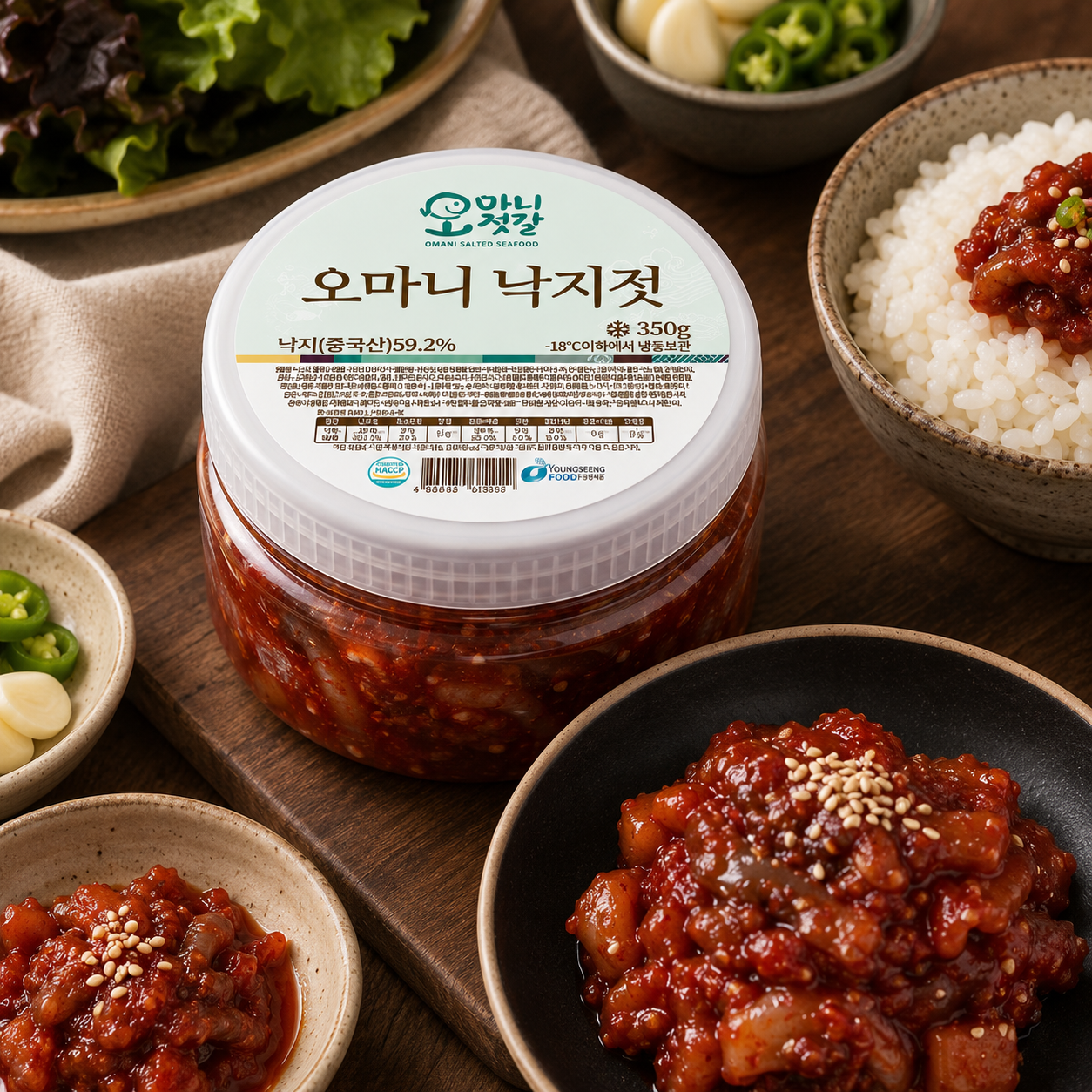 동화푸드 오마니 낙지젓 350g 양념 밑반찬 국내제조 반찬 젓갈 명태 속초 명장 - 상품 이미지