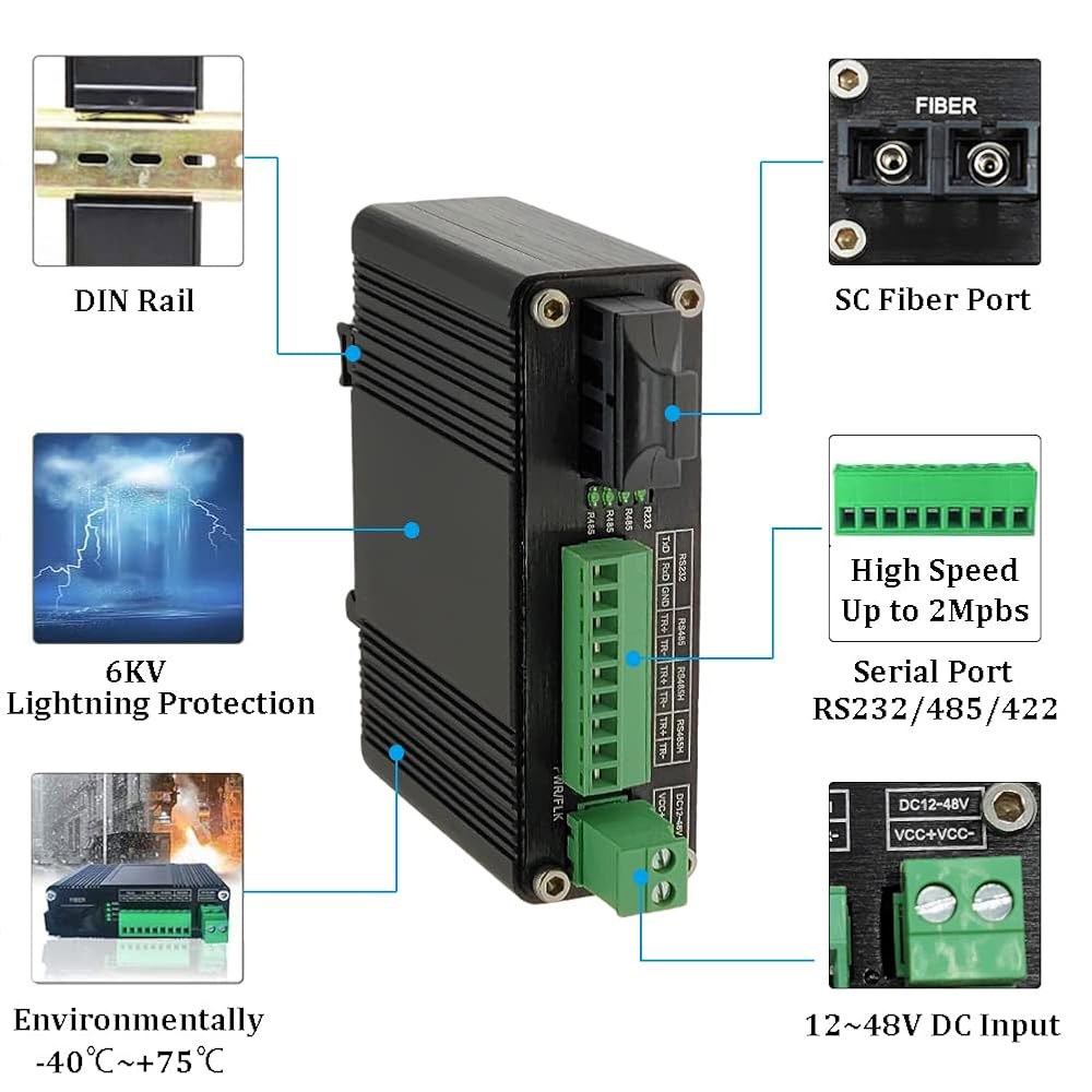 산업용 직렬 Rs232 Rs485 Rs422에서 양방향 고속 광 모뎀 SC 단일 모드 20km 1310nm 오버 파이버 컨버터 SC-Single mode 20km - 상세 이미지 2