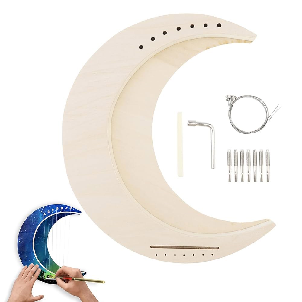 오리글램 라이어 하프 7현 DIY, 달 모양 악기, 나무 현악기, 나만의 배스우드 만들기 - 상품 이미지