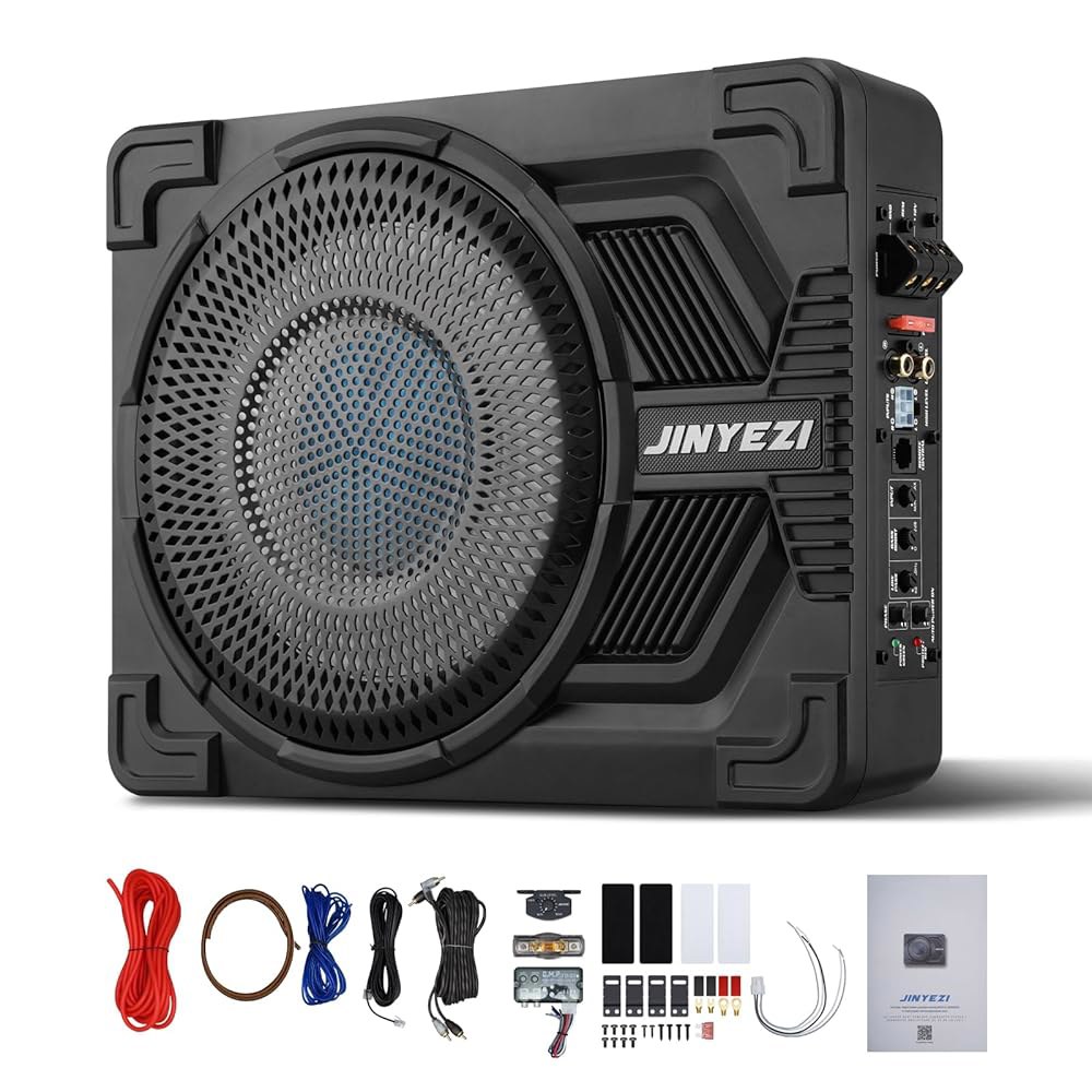 진예지 10인치 1200W 언더시트 서브우퍼, 앰프, 클래스 D MOSFET 앰프 및 효율적인 방열 설계, 저역 통과 필터 / 게인 베이스 부스트에 대한 독립적인 제어, 트럭 SU - 상품 이미지