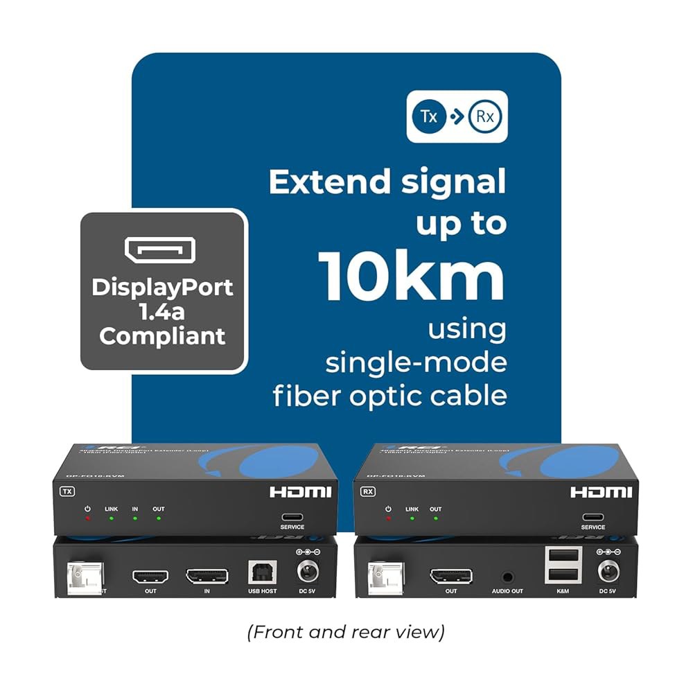 광섬유 발룬을 통한 OREI 4K 디스플레이포트 KVM 익스텐더 - USB 1.1 UltraHD @ 60Hz, 싱글 모드에서 최대 10km의 키보드와 마우스 지원 멀티 300M - 상세 이미지 2