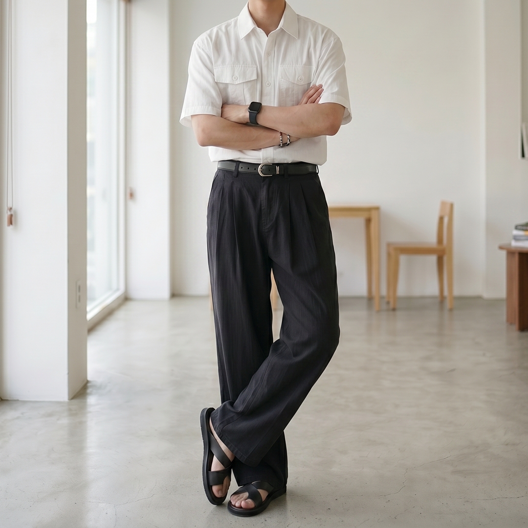 남자 비침없는 투포켓 오버핏 반팔 셔츠 이미지 7