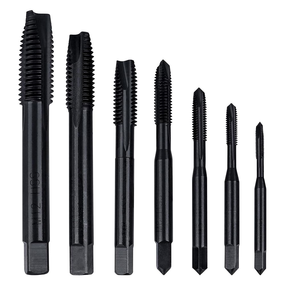 야카모즈 7Pcs 질화 코팅 스파이럴 포인트 나사산 탭 - M3에서 M12 미터 나사 드릴 비트 알루미늄, 스테인리스 스틸 등에 이상적입니다 - 상품 이미지