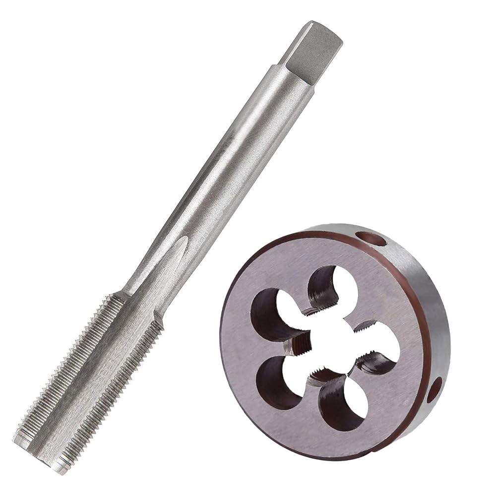 M14x2.0mm HSS 미터법 탭 앤 다이 세트 나사산 라운드 오른손 테이퍼 실버 톤 (2Pcs) - 상품 이미지