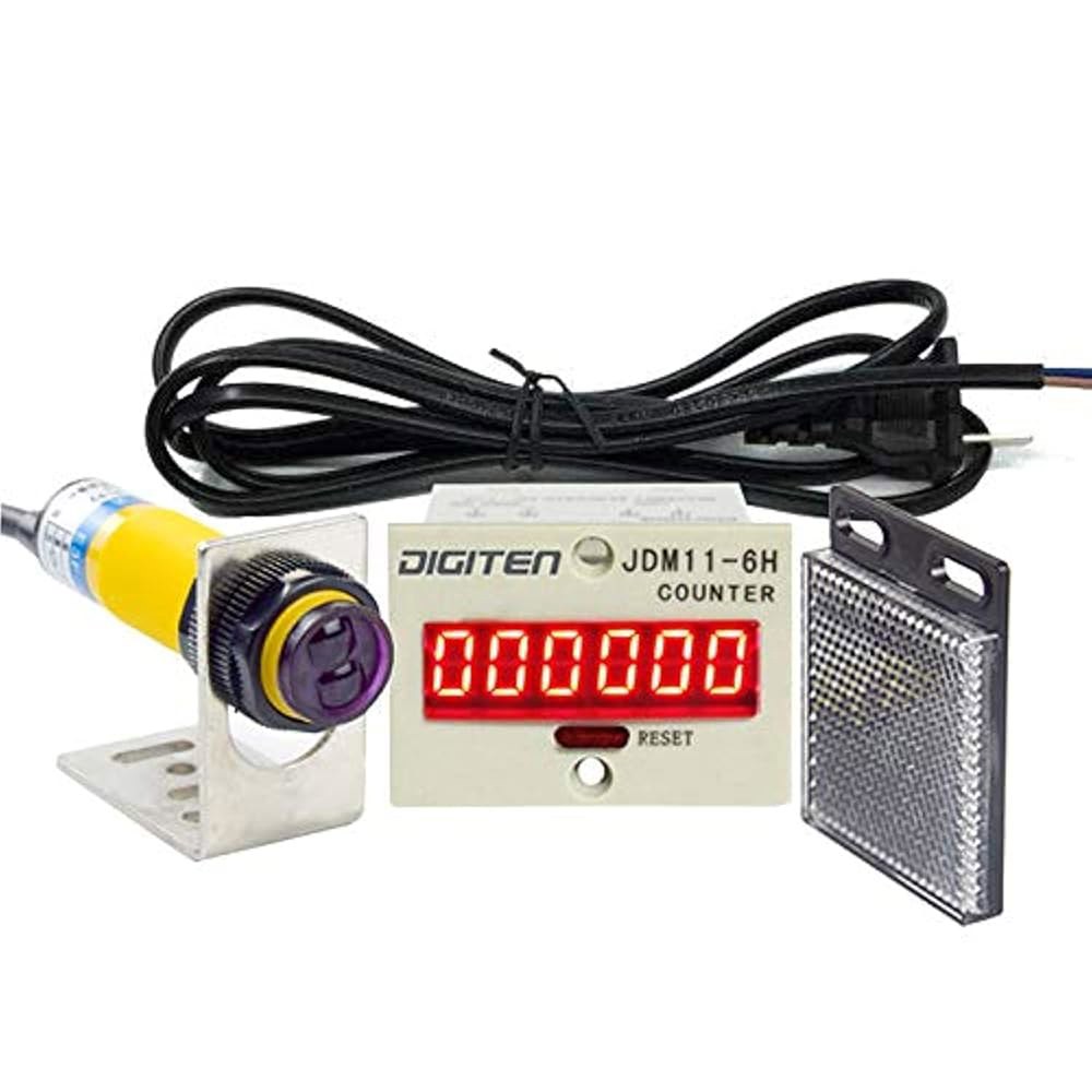 디지텐 0-999999 디지털 LED 카운터 + 광전 스위치 센서 리플렉터 자동 컨베이어 벨트 100-240VAC 6자리 미니 고객 트래픽 전자 토털라이저 - 상품 이미지