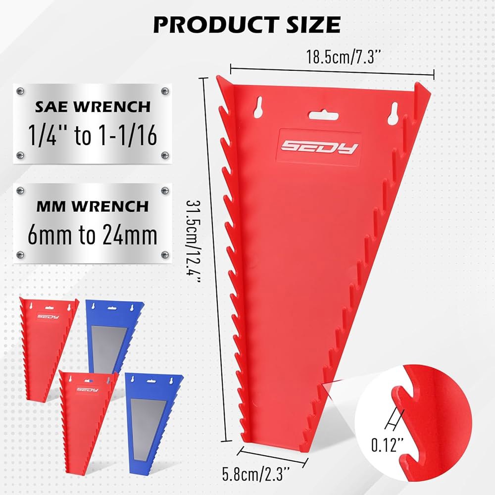 4팩 마그네틱 렌치 정리함, 공구함 서랍 보관용 64슬롯 프리미엄 랙 홀더 공구 트레이, SAE(1/4 - 1-1/16 ) 및 미터법(6mm 24mm) - 상세 이미지 2