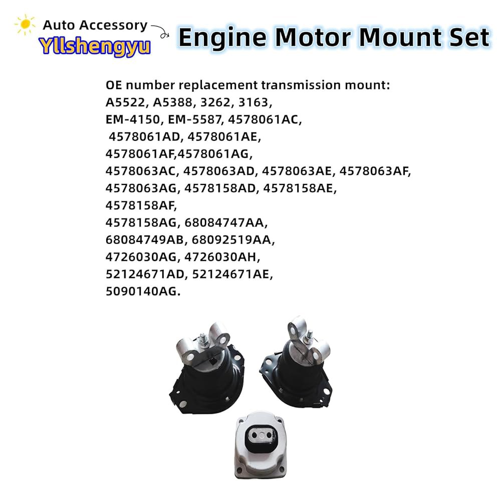2011-2022 충전기/챌린저/크라이슬러 300 3.6L V6/5.7L V8 교체용 Yllshengyu 엔진 모터 및 변속기 마운트 키트 3종 세트 A5388 A5522 3162 - 상세 이미지 3