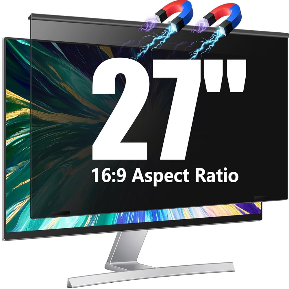 JEEETINTX 마그네틱 컴퓨터 개인정보 보호 화면 필터 27인치, 16 9 와이드스크린 모니터 데스크탑 PC용, 27인치 걸이식 블루라이트 눈부심 방지 눈 방패, 스파이 패널 - 상품 이미지