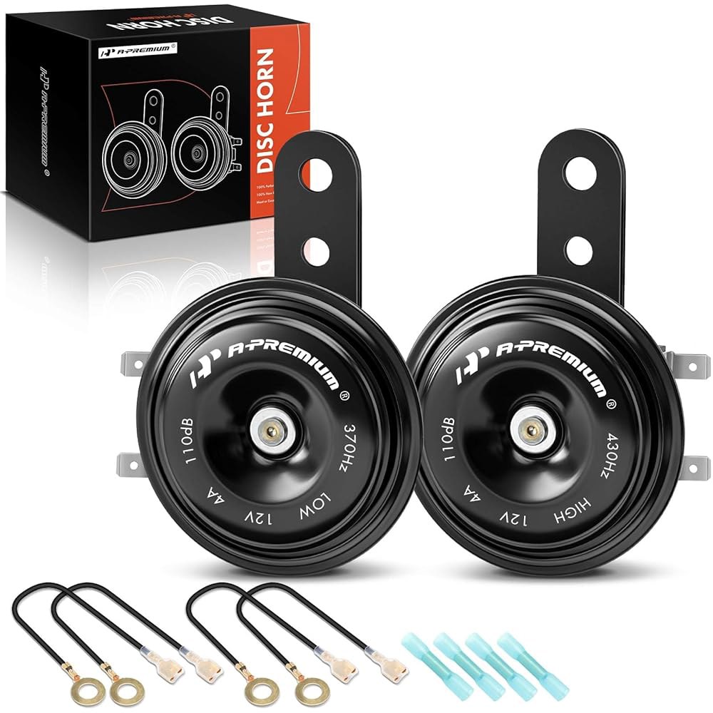 A-프리미엄 - 디스크 혼 2PCS 하이 앤 로우 유니버설 전기 경적, 12V 110dB, 대부분의 승용차, 상용/오프로드 차량, 오토바이, ATV, 스쿠터, 먼지/포켓 자전거 - 상품 이미지