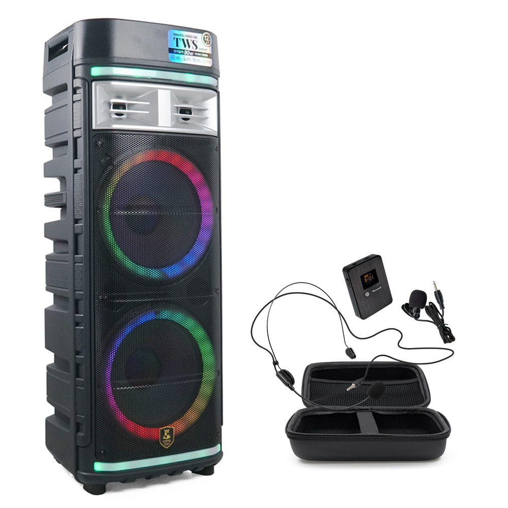 80W 이동식 앰프 버스킹 블루투스 스피커 UHF 무선마이크 세트 CR500NH - 상품 이미지