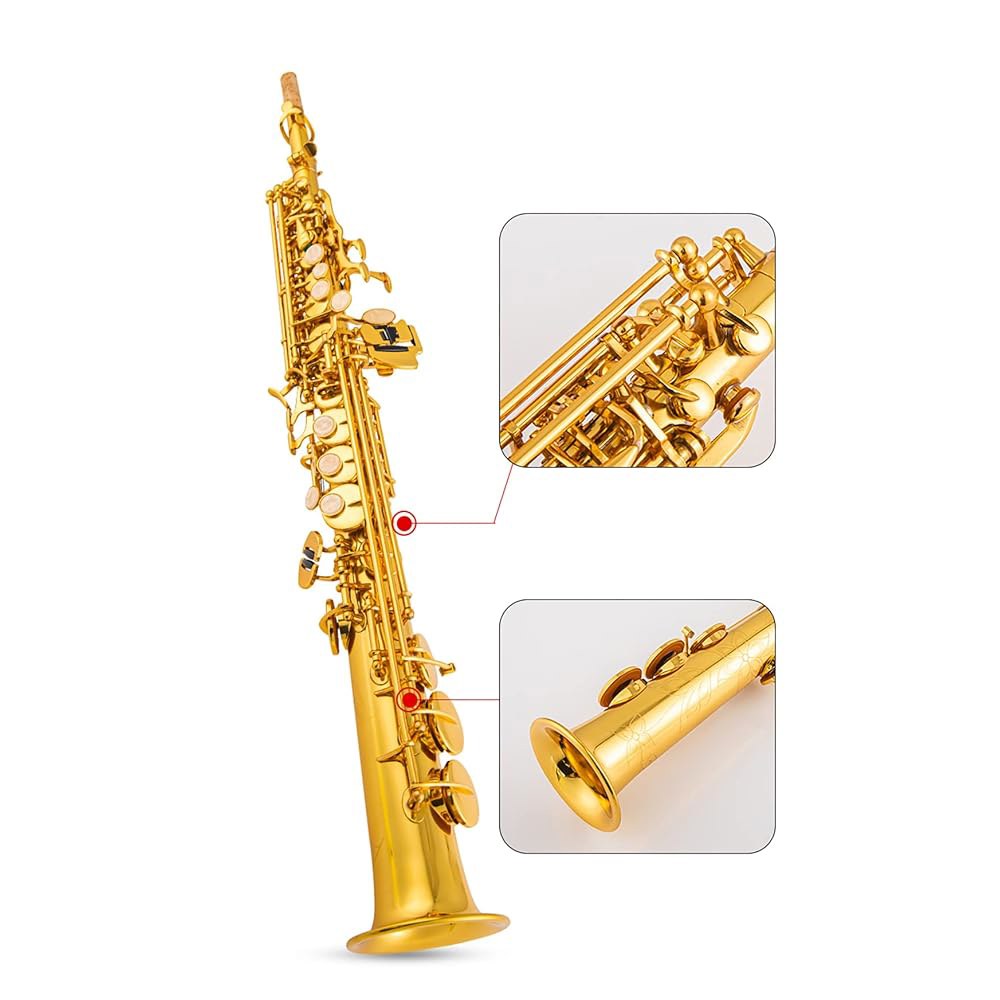 아이시위어 소프라노 색소폰 SAX Bb 브라스 옻칠 골드 바디와 키 목관 악기(골드) gold - 상세 이미지 3