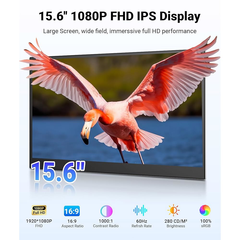 Synnov 15.6 u201C 노트북 화면 익스텐더, 1080P FHD 울트라 라이트 및 노트북용 휴대용 트리플 모니터, 12-17.3인치 노트북, 플러그 앤 플레이 여행용 모니 - 상세 이미지 3
