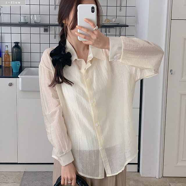 클루 린넨 루즈핏 텐셀 시스루 셔츠 4col 봄 여름 아우터 오버핏 실크 얇은 제이플로우 이미지 6
