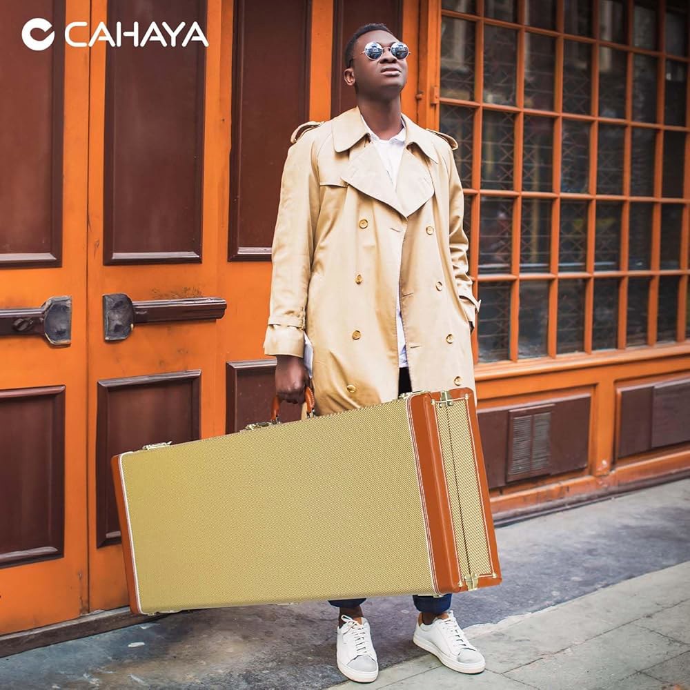 CAHAYA 기타 케이스 일렉트릭 하드쉘 ST 하드쉘 우드 긱 케이스용 0.98인치 두꺼운 패딩, 패딩 처리된 편안한 손잡이와 2개의 키 옐로우 CY00365-1 Black - 상세 이미지 2