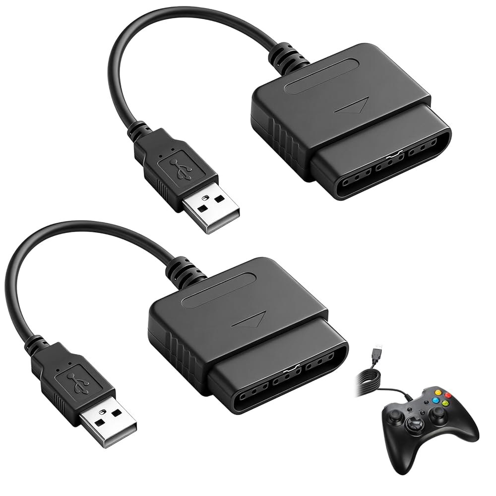 2Pcs PS2 컨트롤러에서 USB 컨트롤러 어댑터, 소니 플레이스테이션 PS1 기타 게임패드에서 PC / PS3로 호환되는 컨버터 케이블 [비디오 게임] - 상품 이미지