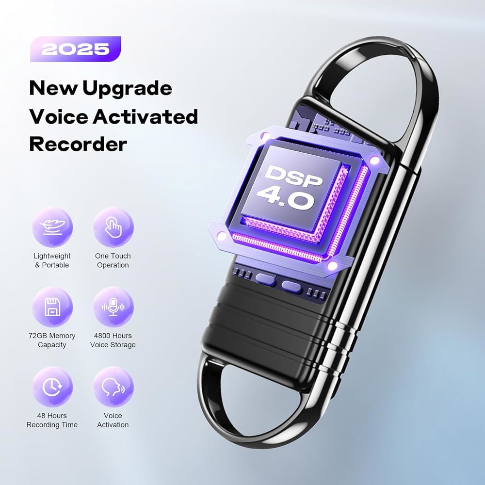 72GB 디지털 음성 녹음기 - Xelarvex 활성화 AI-지능형 소음 감소, 4800시간 녹음 장치, 강의/인터뷰/회의용 오디오 72GB - 상세 이미지 2