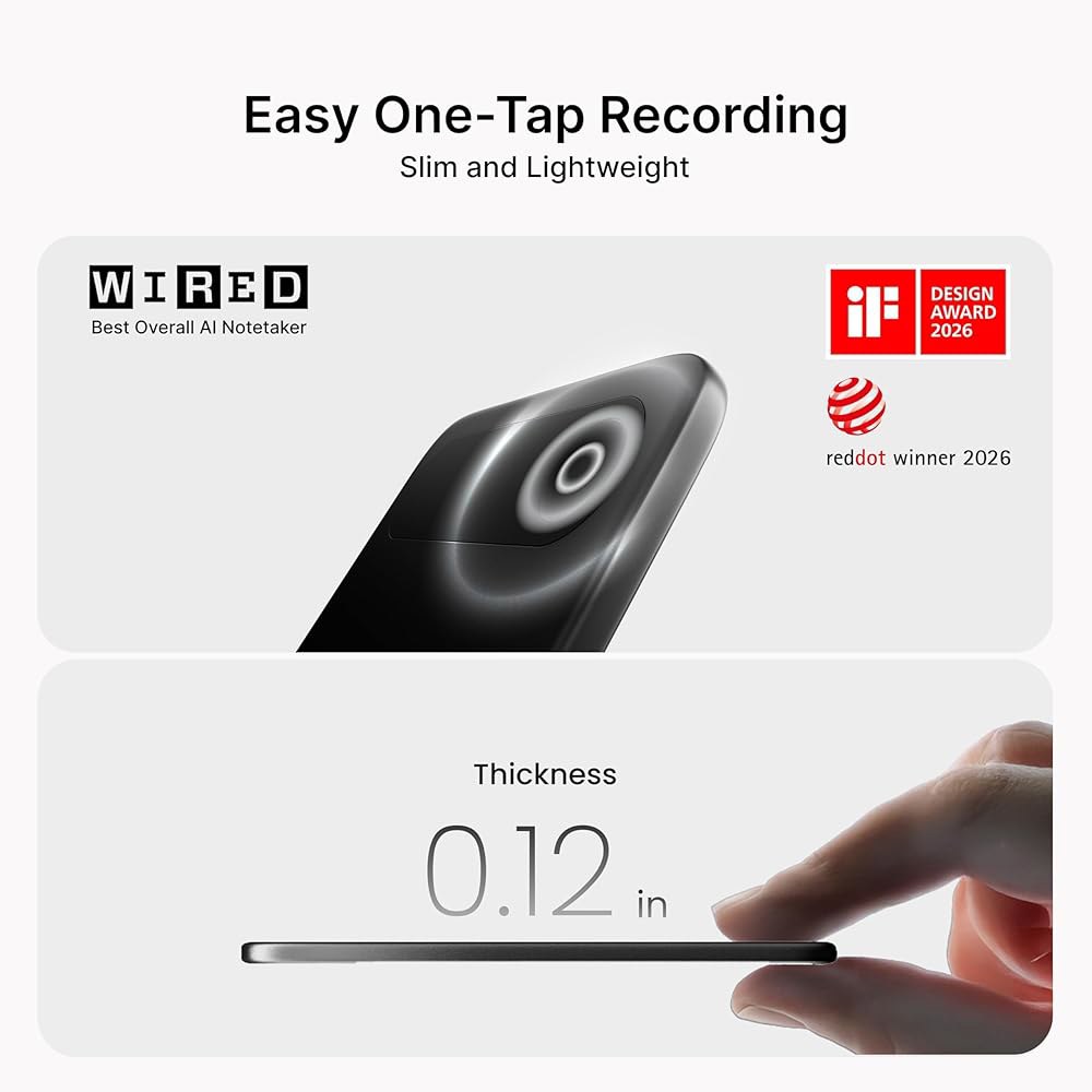 Comulytic Note Pro AI 음성 녹음기, 무제한 전사 및 요약, 노트 녹음 장치 w/Case, 앱 제어, 통화, 회의, 강의, 인터뷰를 위한 113개 언어, 블랙 - 상세 이미지 2