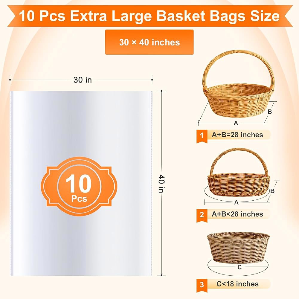 TMIOLUD 10PCS 초대형 셀로판 백, 선물 바구니용 30x40 인치 프리미엄 클리어 랩, 가방 포장 두께 260 밀리리터 - 상세 이미지 3