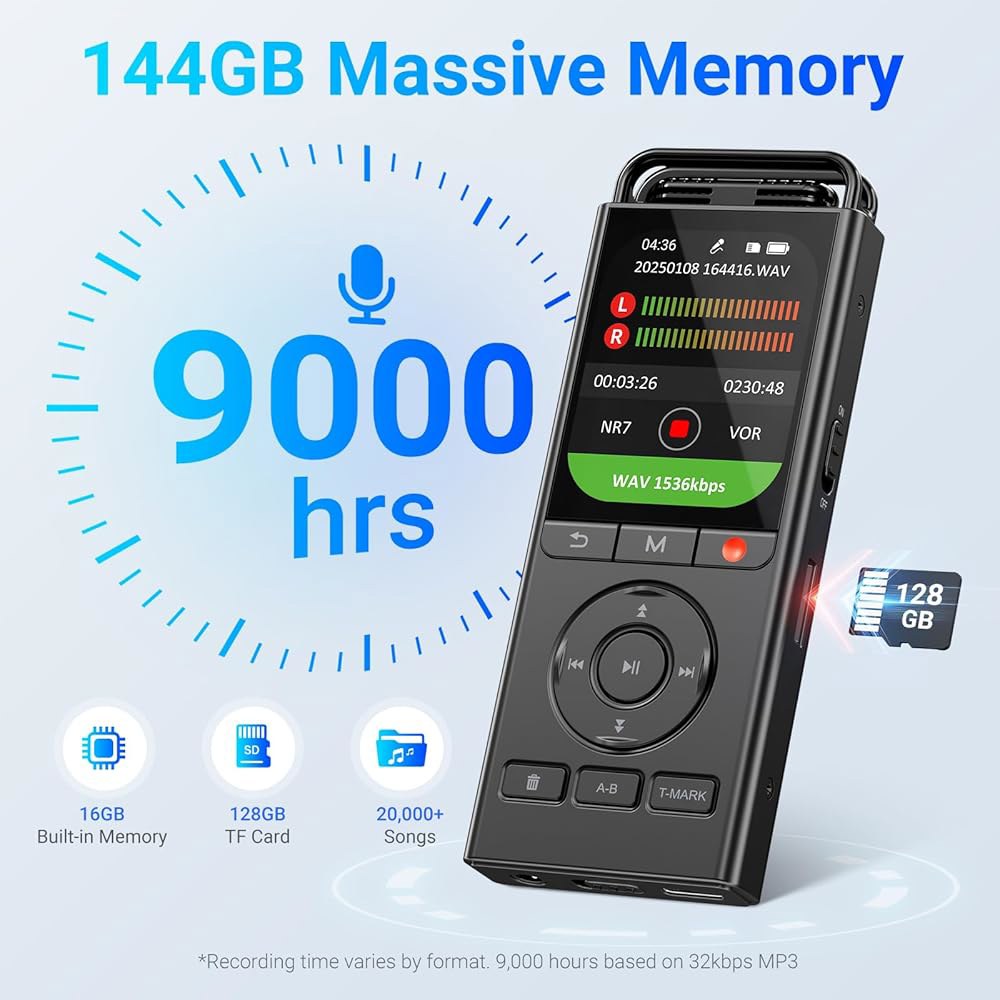 재생 기능이 있는 144GB 디지털 음성 녹음기 강의 회의 인터뷰를 위한 활성화 녹음기 - MECHEN 3072Kbps 딕타폰 녹음 장치 테이프 휴대용 미니, MP3 오디오 - 상세 이미지 2
