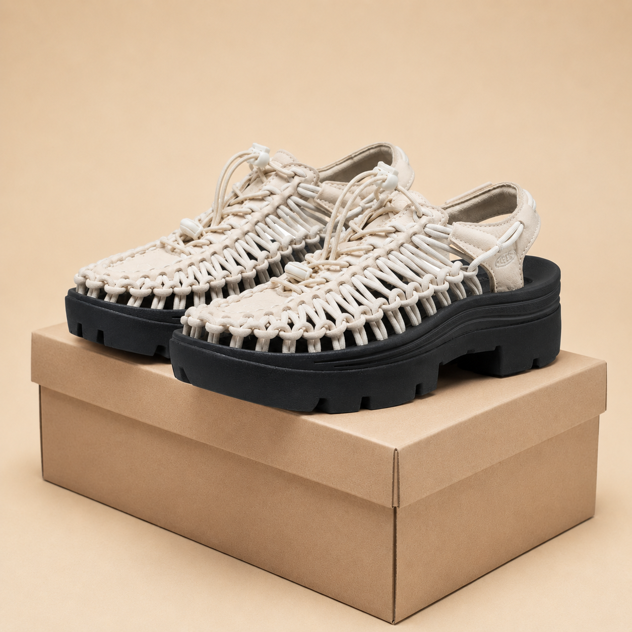 킨 KEEN 유니크 PLT 유니섹스 플랫폼 스트랩 샌들 화이트, 250