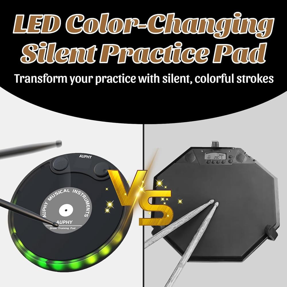 5가지 모드의 LED 드럼 연습 패드, 블루투스 스피커, 헤드폰 잭 및 내장 메트로놈, 초보자를 위한 휴대용 조용한 전기 세트, 드러머를 이상적인 선물 - 상세 이미지 2