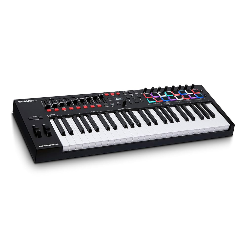 비트 패드, MIDI 할당 노브, 버튼 및 페이더, 네이티브 악기 사운드 패키지가 포함된 M-AUDIO Oxygen Pro 49 키 USB 키보드 컨트롤러(NKS 통합) - 상품 이미지