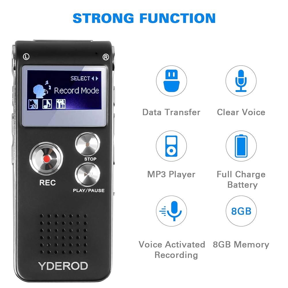 강의, 회의, 인터뷰를 위한 YDEROD 8GB 디지털 음성 활성화 레코더 - 재생, USB, MP3, A-B 반복 기능이 있는 HD 사운드 미니 휴대용 오디오 - 상세 이미지 3