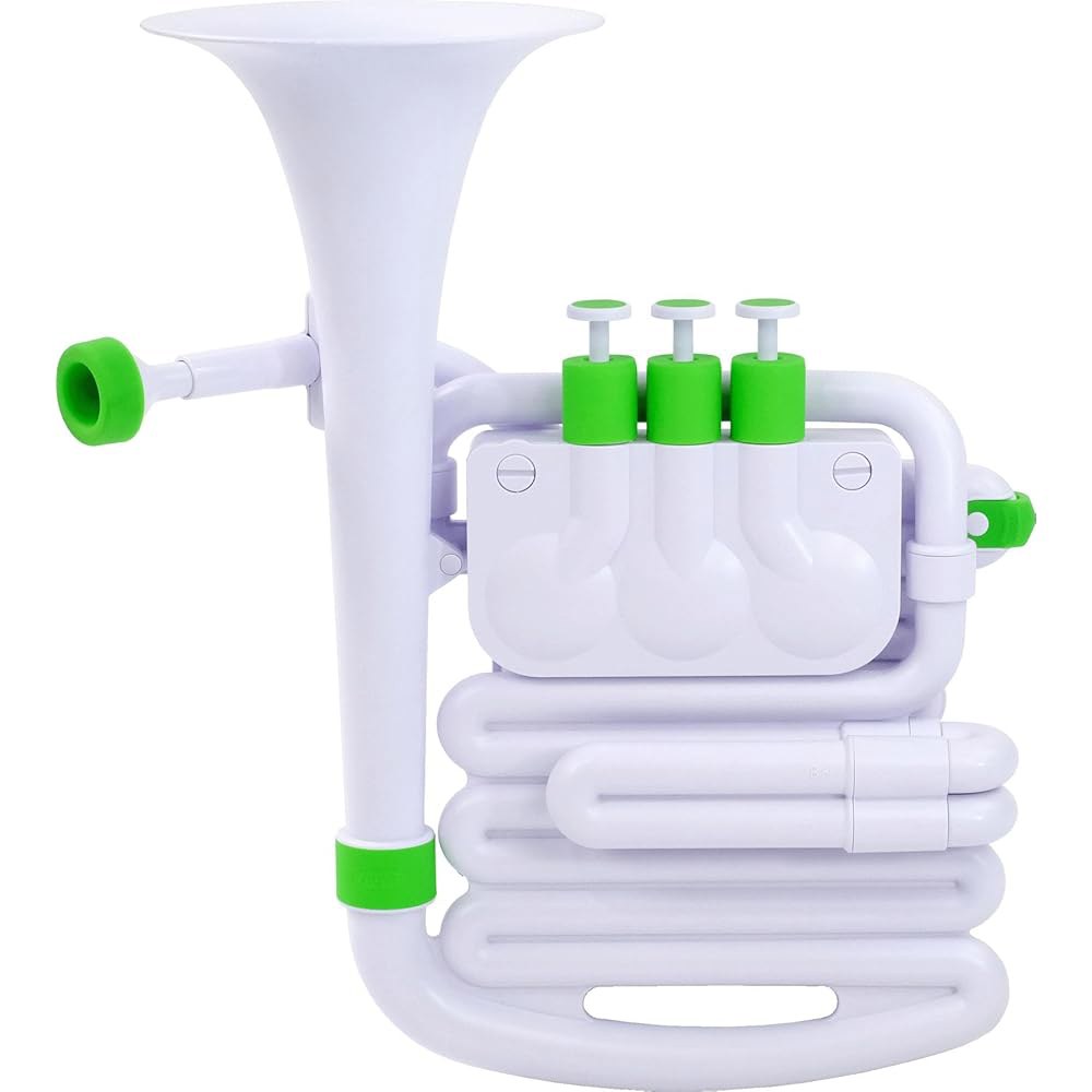 Nuvo jHorn 초급 브라스 악기 u2013 화이트 / 그린, 경량 플라스틱 Bb C 피치 양손잡이 White/Green - 상품 이미지