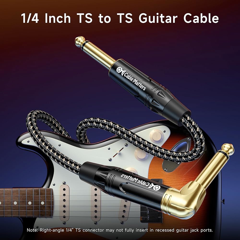 케이블 매터스 2팩 땋은 1/4인치 TS 직각 전기 기타 - 15피트, 스트레이트 투 코드, 일렉기타용 악기 케이블, 베이스 AMP, 믹서, 이퀄라이저 3 ft - 상세 이미지 2