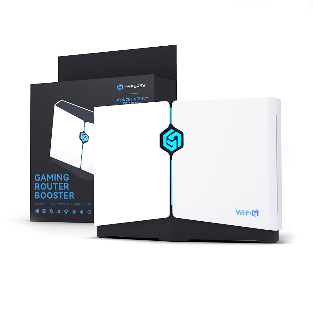HIEPREV 프로 WiFi6 게이밍 라우터, 1년 부스터 VIP, 5GHz 및 2.4GHz의 기어업 플러그인, 모든 콘솔 PC용 네트워크 케이블 2개 포함, 핑 포켓 손실 감소 - 상품 이미지