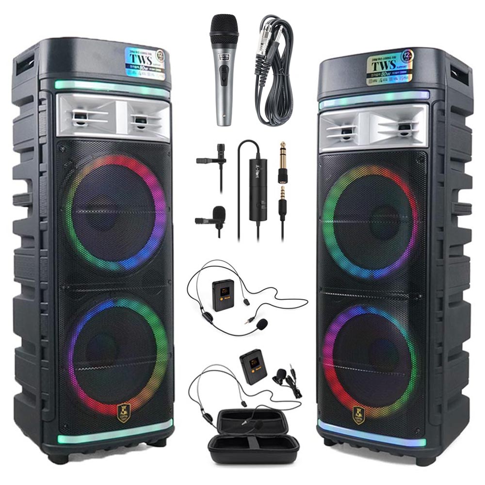 80W 이동식 앰프 버스킹 블루투스 스피커 UHF 무선마이크 세트 CR500DS1 - 상품 이미지