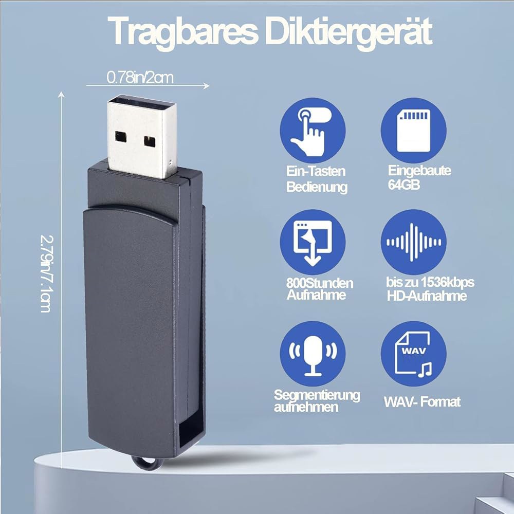 강의용 디지털 음성 녹음기 64GB - USB 충전식 딕타폰 업그레이드 소형 장치(64GB) 64GB - 상세 이미지 2