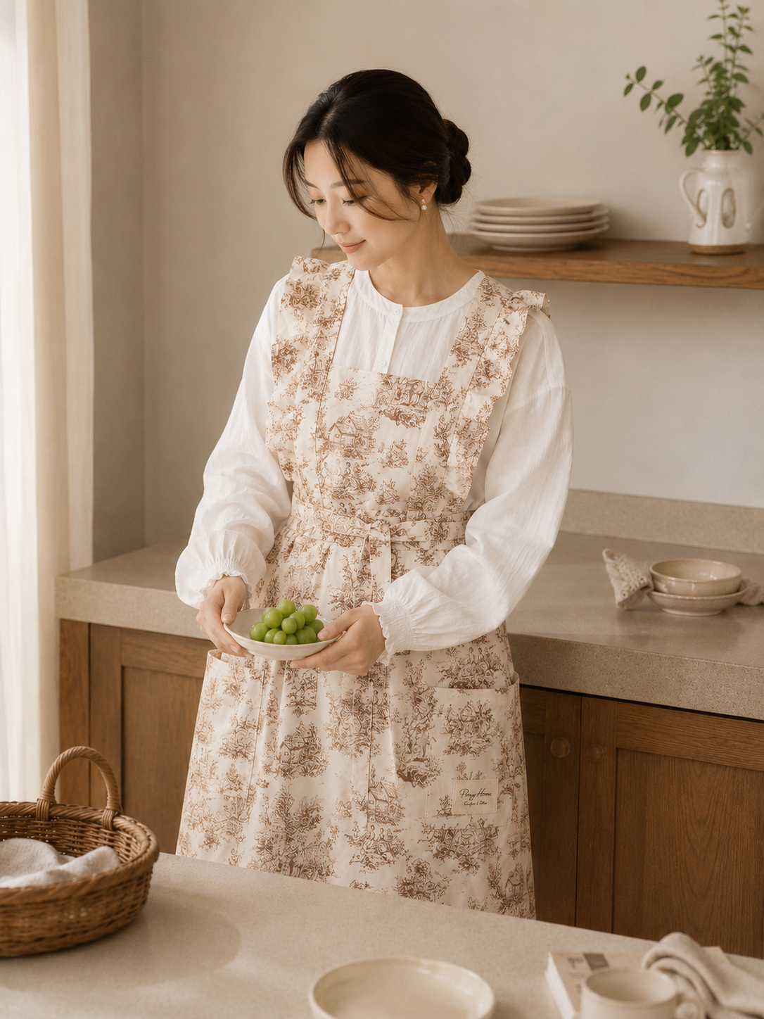 포니홈 방수앞치마 뜨왈드주이 예쁜 카페 어린이집 보육교사 프릴 주방 앞치마 선물 - 상품 이미지