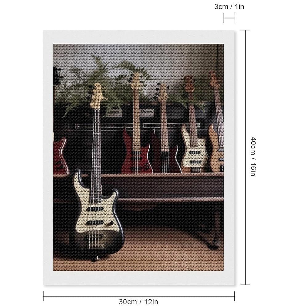 초보자를 위한 LYDSKGEQ 다이아몬드 아트 키트 기타 베이스 음악 페인팅 5D DIY 풀 라운드 드릴 도트 젬 및 공예 페인트 by Numbers Office 홈 월 장식 선물 - 상세 이미지 2