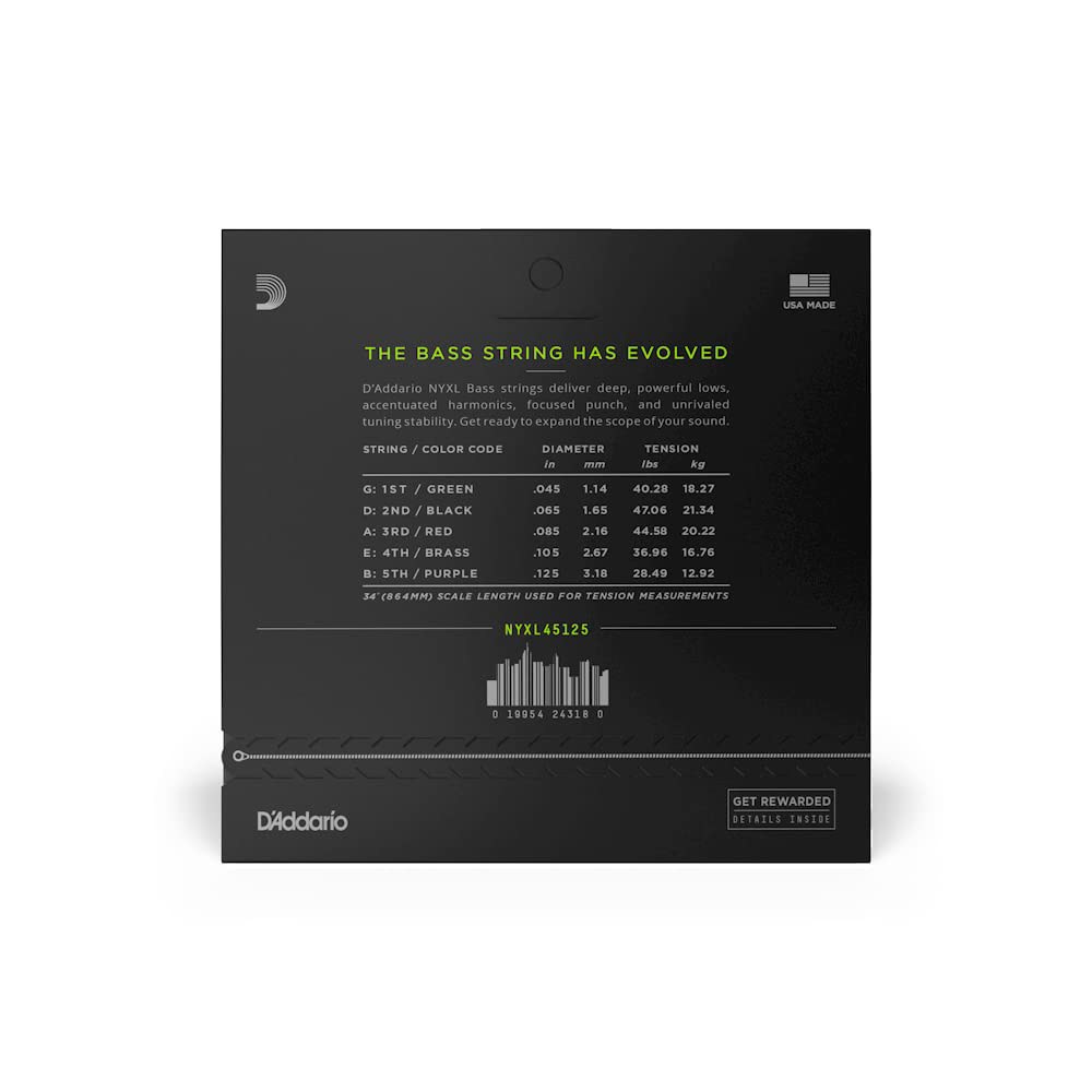 다다시오 베이스 기타 줄, NYXL 니켈 도금, NYXL45125, 라이트 탑/미디엄 바텀 게이지 45-125, 롱 스케일, 5현 세트, 팩 - 상세 이미지 3