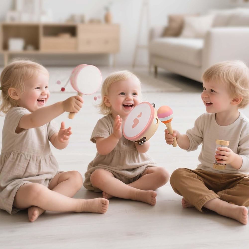 3세 소녀 생일 선물 2종을 위한 음악 장난감, 2세 어린이를 나무 몬테소리 드럼/핸드벨/플루트/마라카스를 사용하는 용 악기 8 in 1, 장난감 18개월 이상을 - 상세 이미지 2