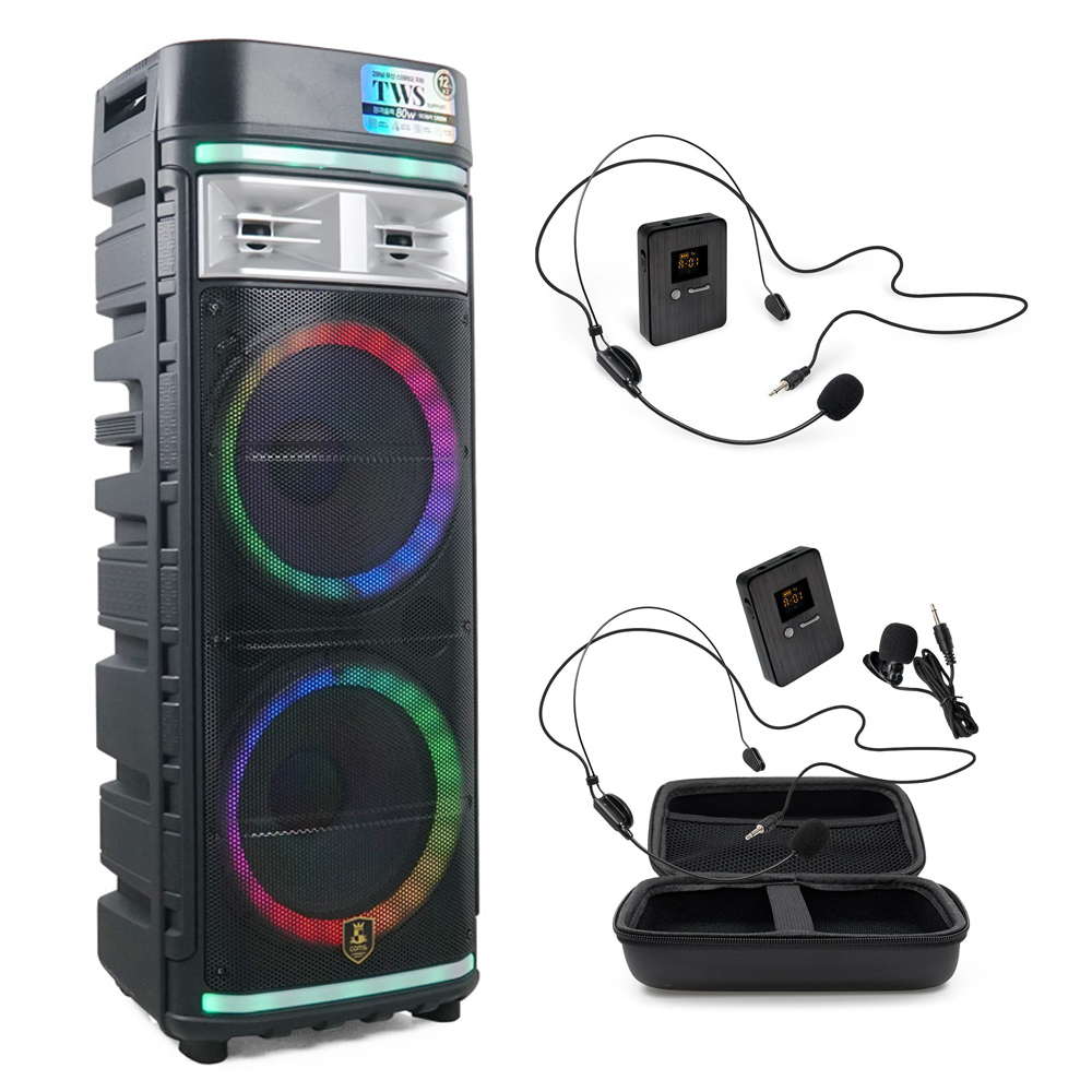 80W 이동식 앰프 버스킹 블루투스 스피커 UHF 무선마이크 세트 CR500NH2 - 상품 이미지
